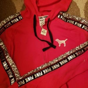 ISO VS Pink Red Bling Zip, Hoodie Jacket size M/L